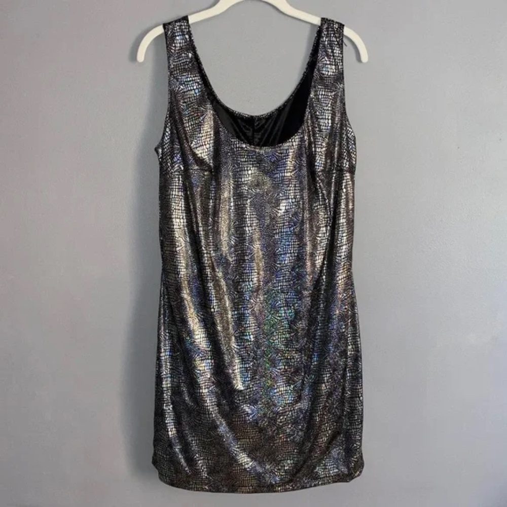 RISQUE Semi Sheer Holographic Shimmer Sparkle Club Party Rave Tank Dress Medium